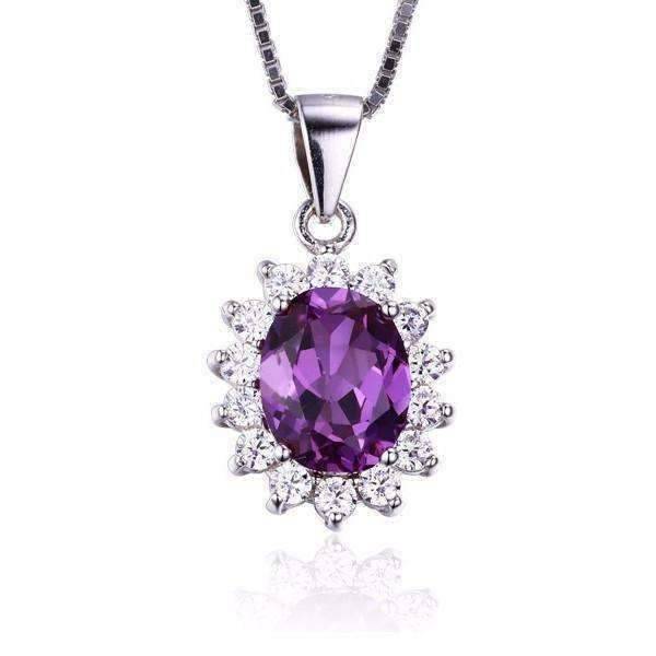 Feshionn IOBI Necklaces Alexandrite Sapphire Oval Cut 2.5CT IOBI Precious Gems Halo Pendant Necklace