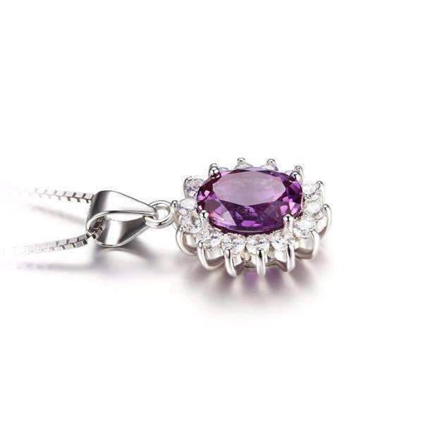 Feshionn IOBI Necklaces Alexandrite Sapphire Oval Cut 2.5CT IOBI Precious Gems Halo Pendant Necklace
