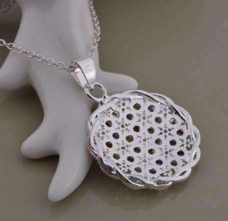 Feshionn IOBI Necklaces Basket Weave Multi Color CZ Crystal Medallion Necklace Sterling Silver