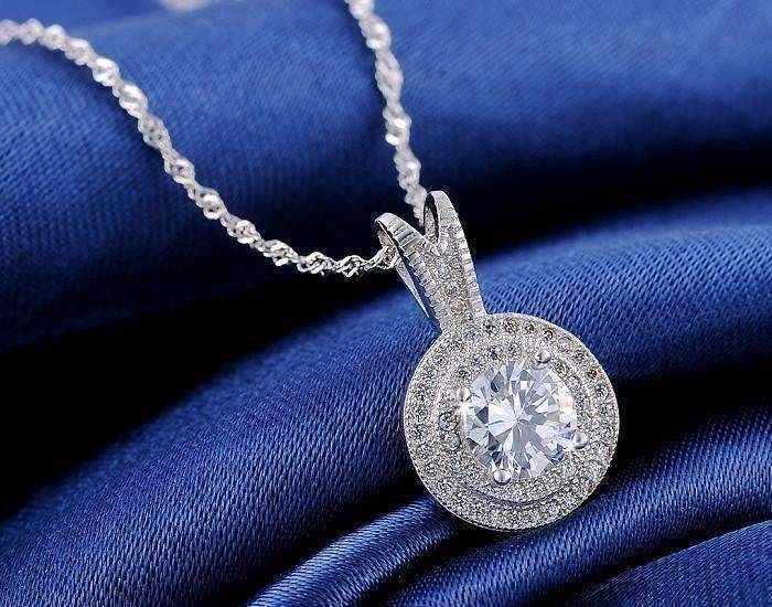 Feshionn IOBI Necklaces Belle Epoque Style Pendant Necklace with 1.25ct Swiss CZ in Platinum Plated Micro Pave' Setting
