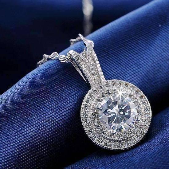 Feshionn IOBI Necklaces Belle Epoque Style Pendant Necklace with 1.25ct Swiss CZ in Platinum Plated Micro Pave' Setting