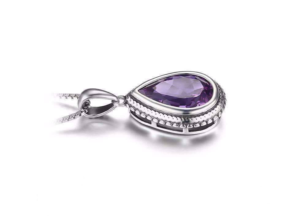 Feshionn IOBI Necklaces Bezel Set Alexandrite Sapphire Pear 6.6CT IOBI Precious Gems Pendant Necklace
