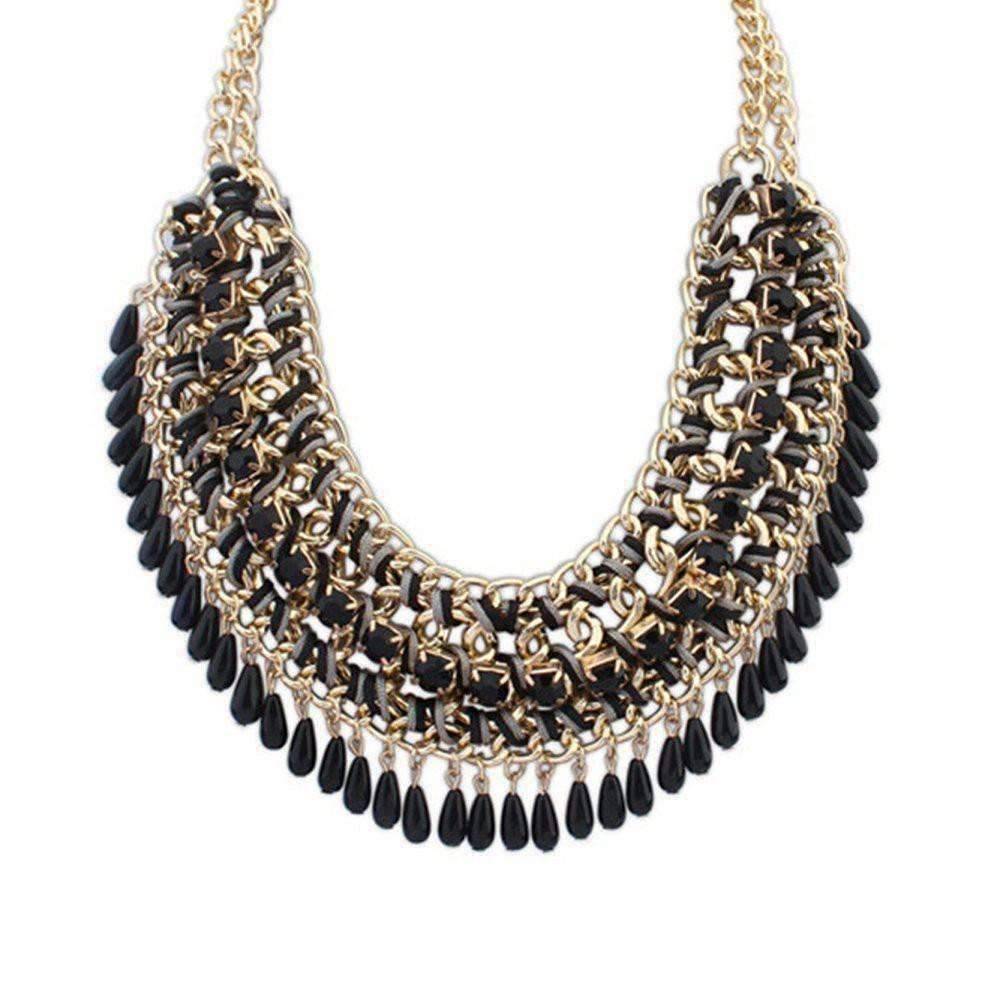 Feshionn IOBI Necklaces Black Bohemia Weave Beaded Choker Necklace