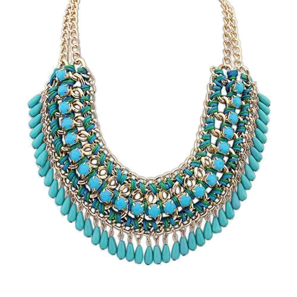 Feshionn IOBI Necklaces Blue Bohemia Weave Beaded Choker Necklace