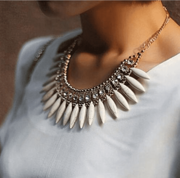 Feshionn IOBI Necklaces Bone Funky Glam Bright Boho Bead and Rhinestone Collar Necklace