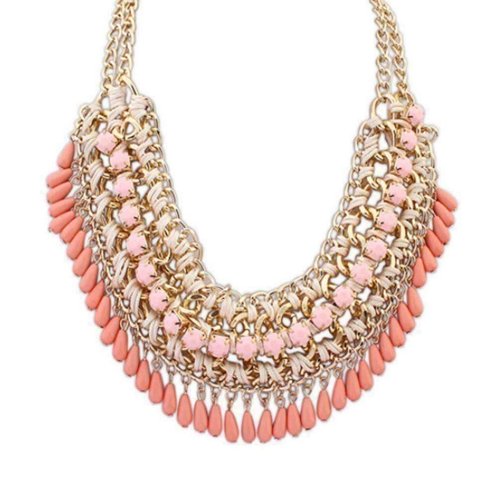 Feshionn IOBI Necklaces Coral Orange Bohemia Weave Beaded Choker Necklace