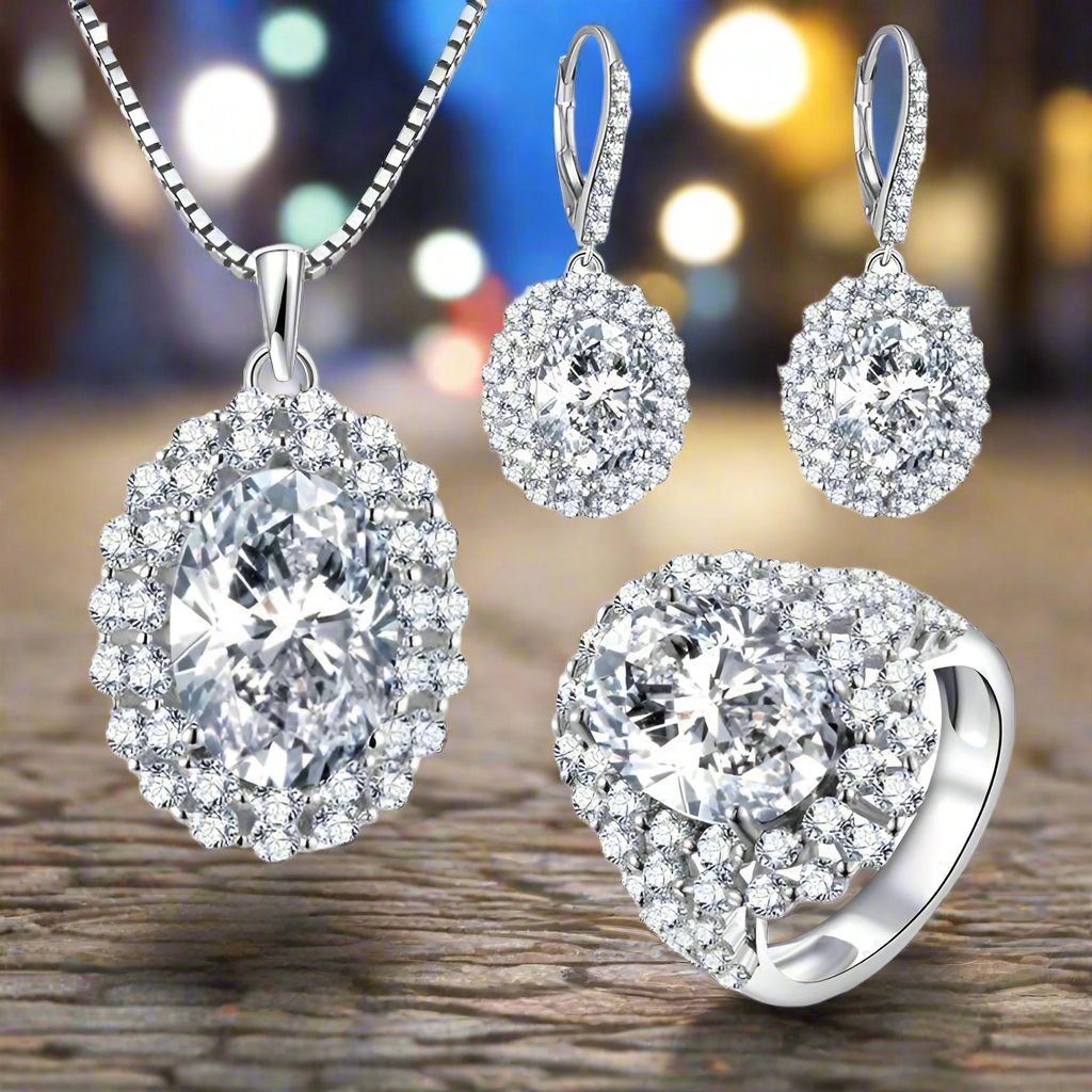 Feshionn IOBI Necklaces Countess 5CT Oval Double Halo IOBI Cultured Diamond Pendant