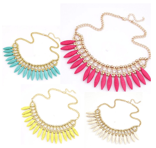 Feshionn IOBI Necklaces Flaming Pink Funky Glam Bright Boho Bead and Rhinestone Collar Necklace
