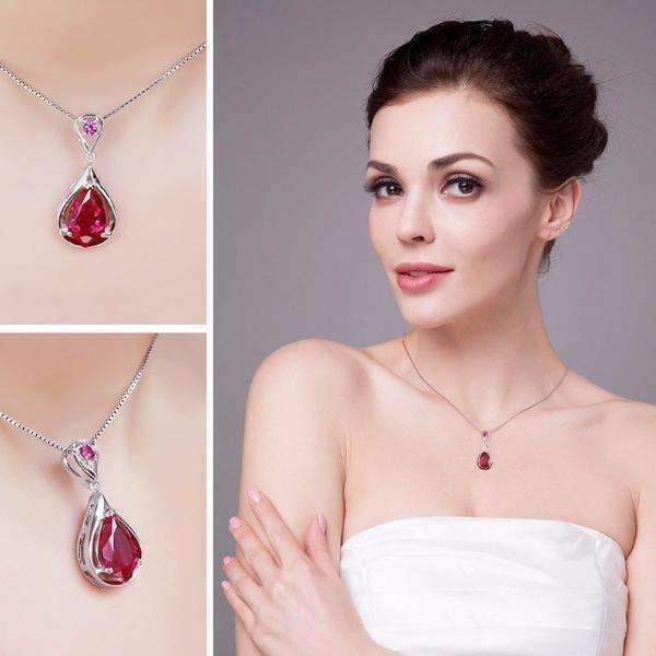 Feshionn IOBI Necklaces Gala 3.8CT Pear Drop Simulated Pigeon Blood Ruby IOBI Precious Gems Pendant