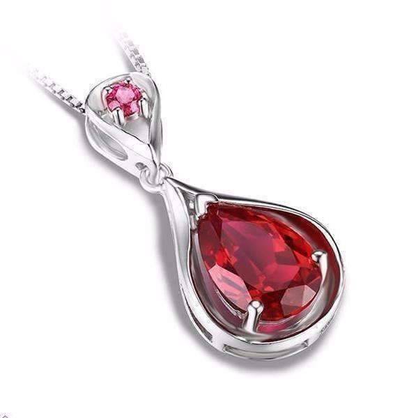 Feshionn IOBI Necklaces Gala 3.8CT Pear Drop Simulated Pigeon Blood Ruby IOBI Precious Gems Pendant