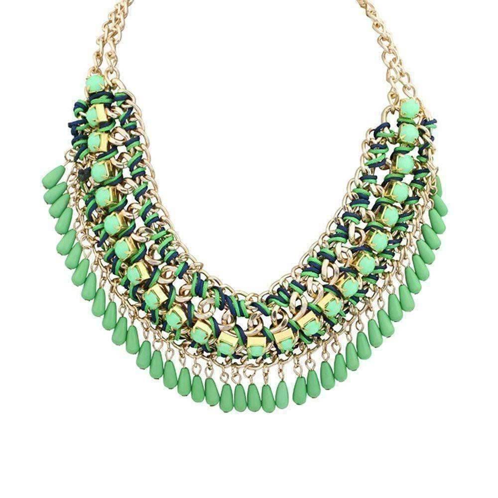 Feshionn IOBI Necklaces Green Bohemia Weave Beaded Choker Necklace