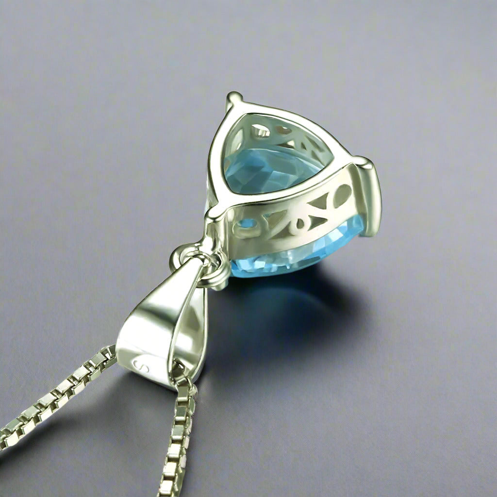 Feshionn IOBI Necklaces Ice Blue Genuine Topaz Trillion Cut 2.2CT IOBI Precious Gems Pendant Necklace