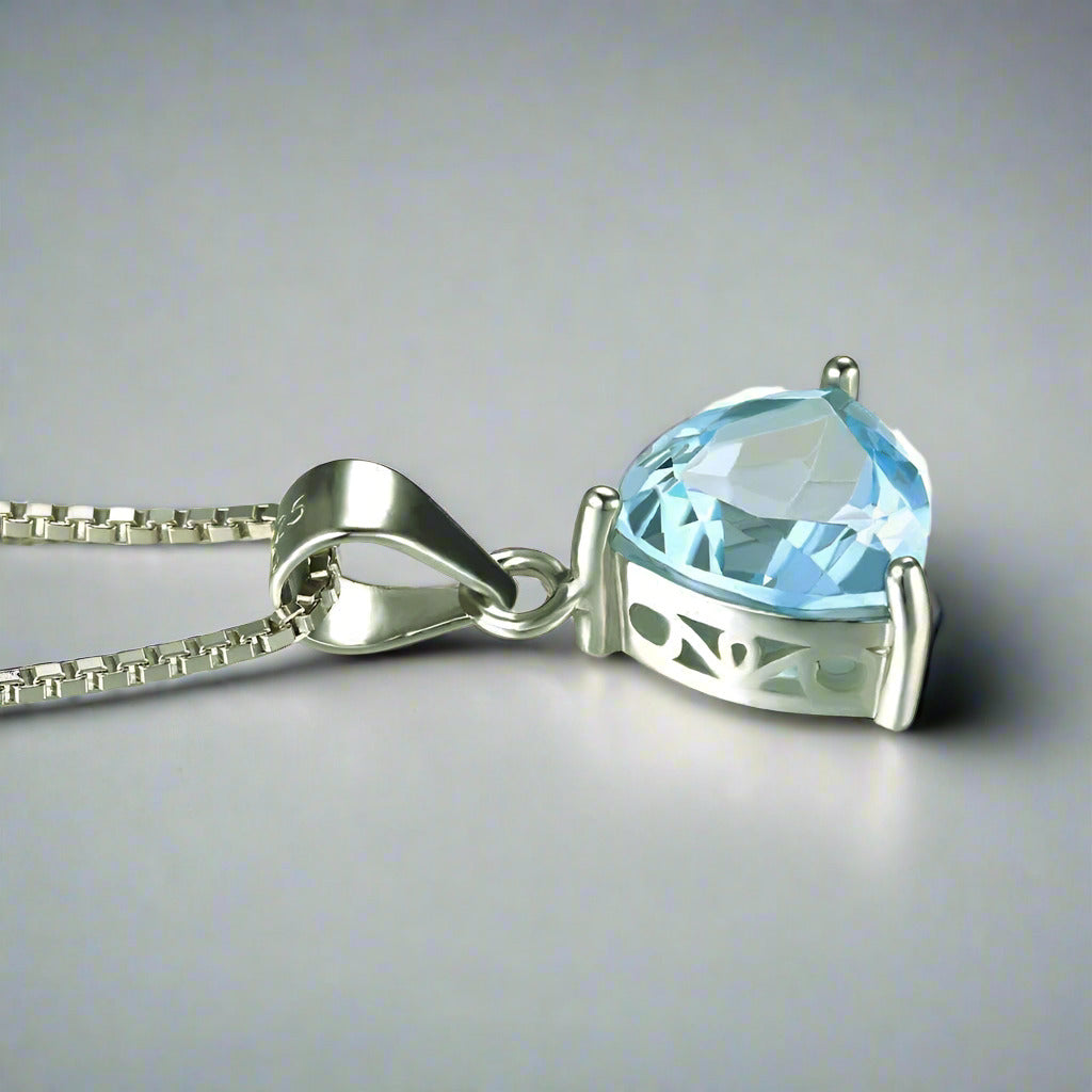 Feshionn IOBI Necklaces Ice Blue Genuine Topaz Trillion Cut 2.2CT IOBI Precious Gems Pendant Necklace