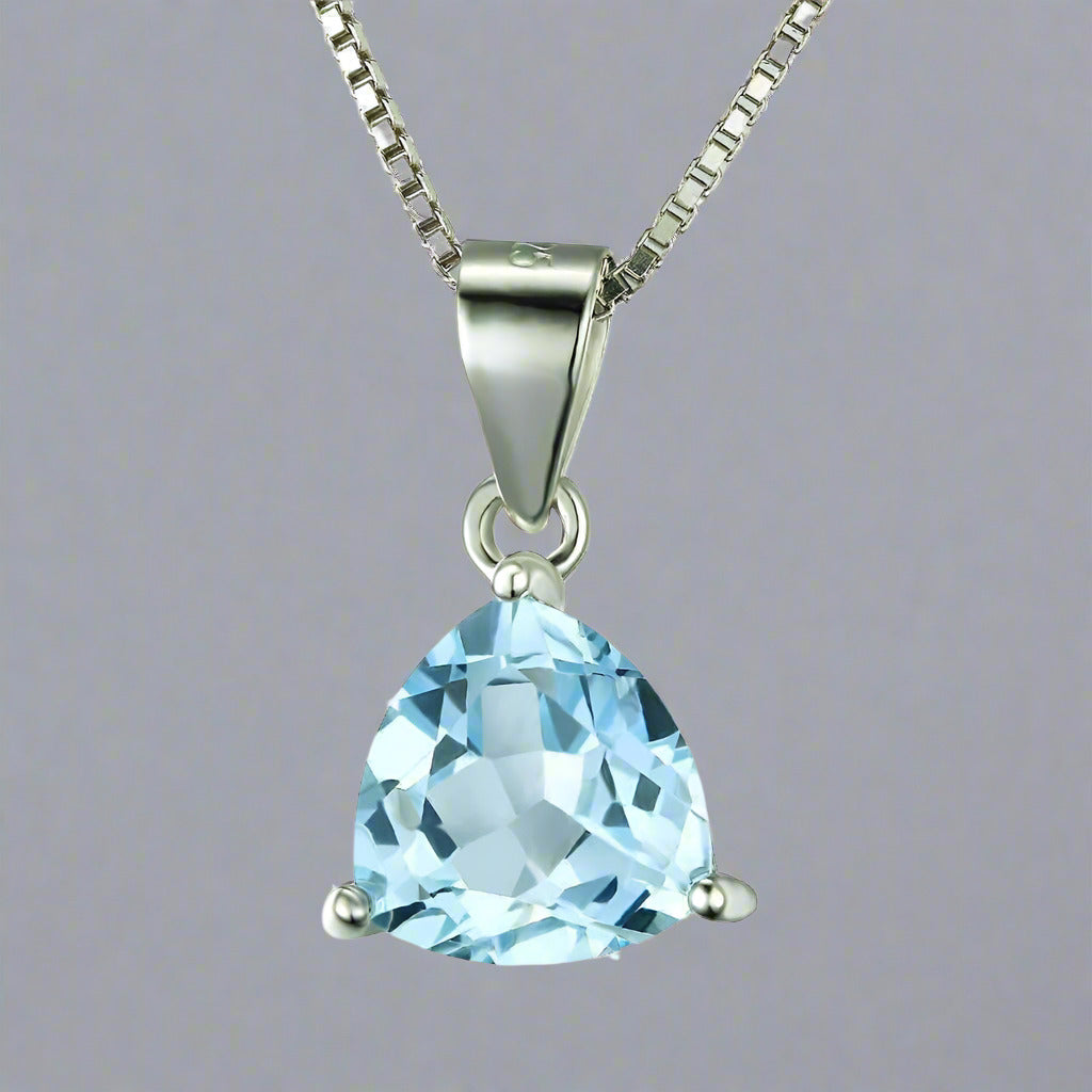 Feshionn IOBI Necklaces Ice Blue Genuine Topaz Trillion Cut 2.2CT IOBI Precious Gems Pendant Necklace