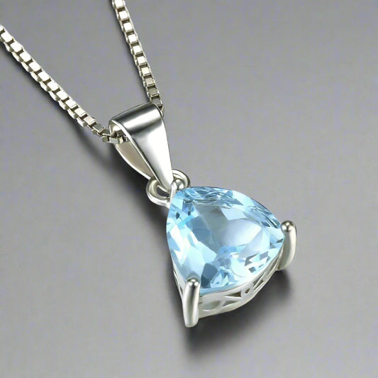 Feshionn IOBI Necklaces Ice Blue Pendant Ice Blue Genuine Topaz Trillion Cut 2.2CT IOBI Precious Gems Pendant Necklace