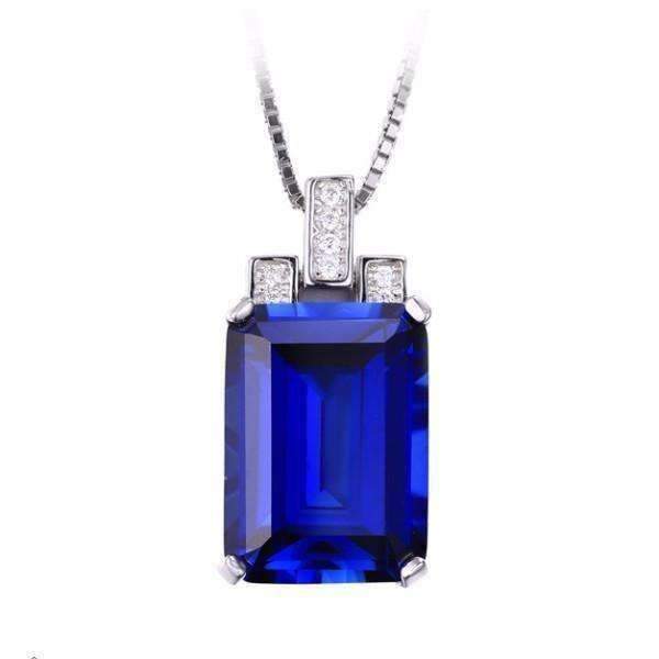 Feshionn IOBI Necklaces Legacy 9CT Emerald Cut Simulated Russian Sapphire IOBI Precious Gems Pendant