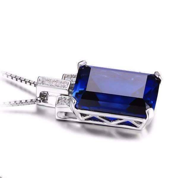 Feshionn IOBI Necklaces Legacy 9CT Emerald Cut Simulated Russian Sapphire IOBI Precious Gems Pendant