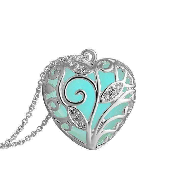 Feshionn IOBI Necklaces Lustrous Heart Glow in The Dark Pendant Necklace
