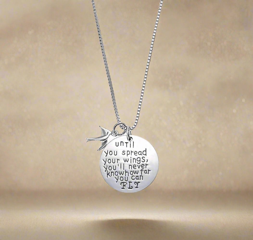 Feshionn IOBI Necklaces ON SALE - "Until You Spread Your Wings, You'll Never Know How Far You Can FLY" Inspirational Charm Necklace