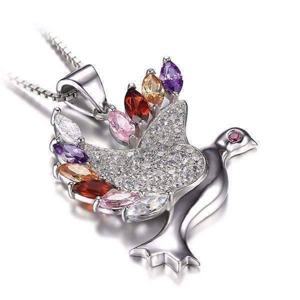 Feshionn IOBI Necklaces "Peace" Multi Color Zirconia Dove Pendant Necklace Sterling Silver