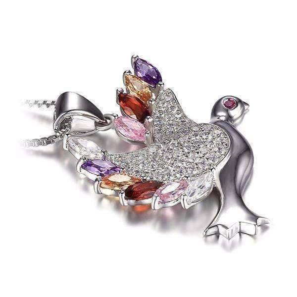 Feshionn IOBI Necklaces "Peace" Multi Color Zirconia Dove Pendant Necklace Sterling Silver