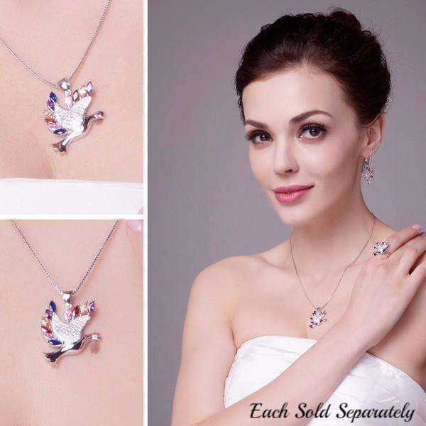 Feshionn IOBI Necklaces "Peace" Multi Color Zirconia Dove Pendant Necklace Sterling Silver