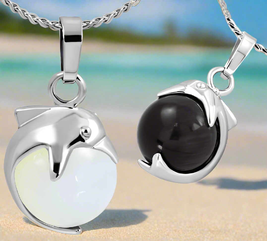 Feshionn IOBI Necklaces Purple Pearl Wave Rider Dolphin and Cat Eye Necklace