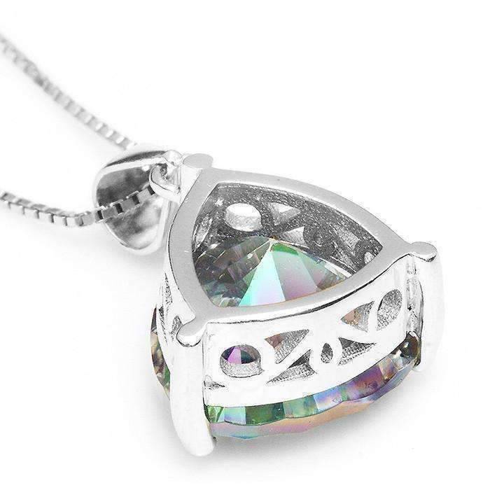 Feshionn IOBI Necklaces Rainbow Fire Genuine Mystic Topaz Trillion Cut 4CT IOBI Precious Gems Pendant Necklace