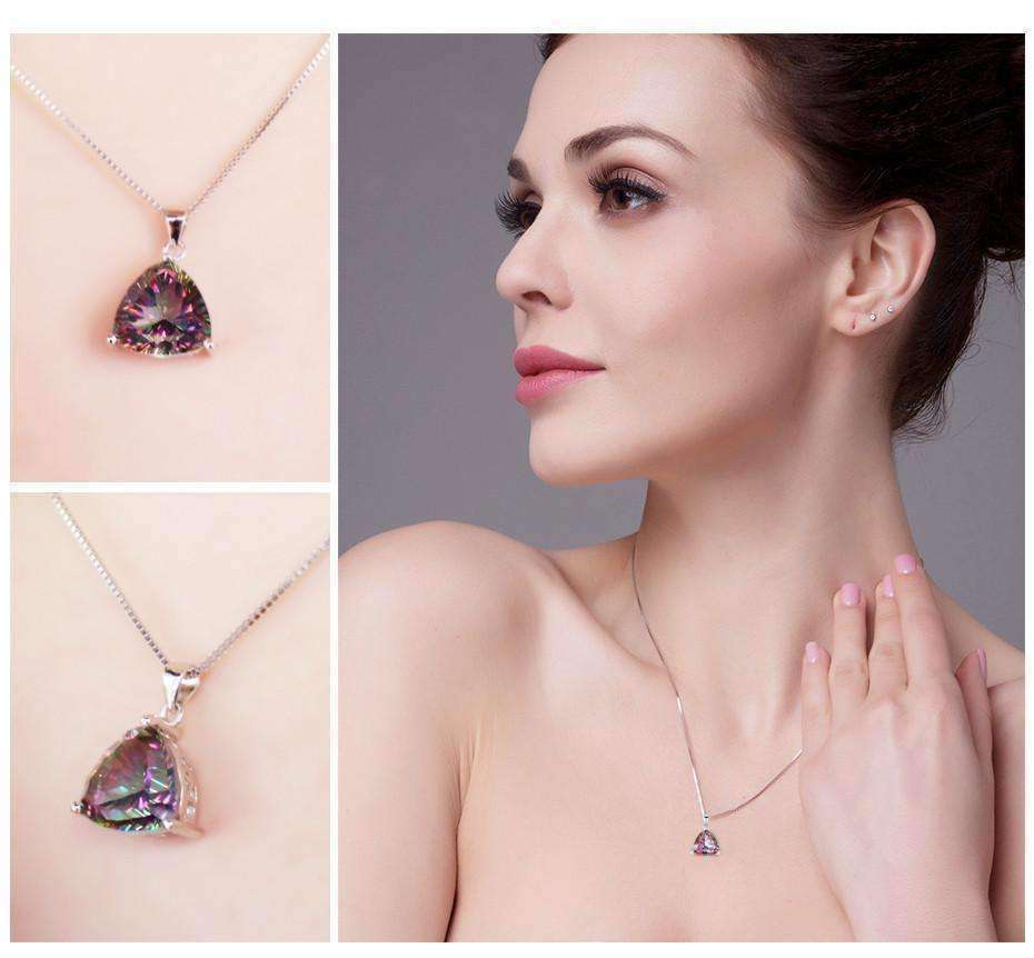 Feshionn IOBI Necklaces Rainbow Fire Genuine Mystic Topaz Trillion Cut 4CT IOBI Precious Gems Pendant Necklace