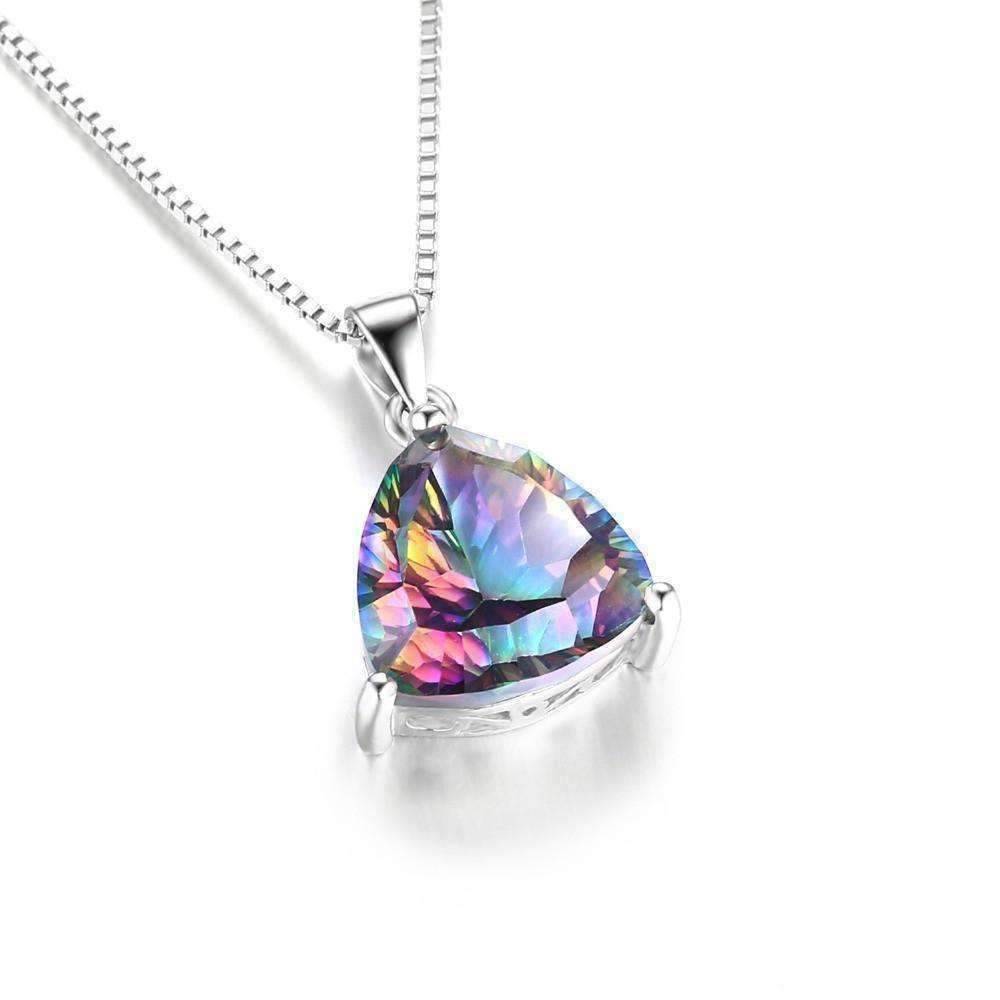 Feshionn IOBI Necklaces Rainbow Fire Genuine Mystic Topaz Trillion Cut 4CT IOBI Precious Gems Pendant Necklace