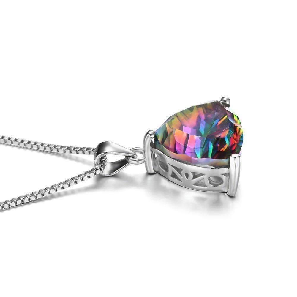 Feshionn IOBI Necklaces Rainbow Fire Genuine Mystic Topaz Trillion Cut 4CT IOBI Precious Gems Pendant Necklace