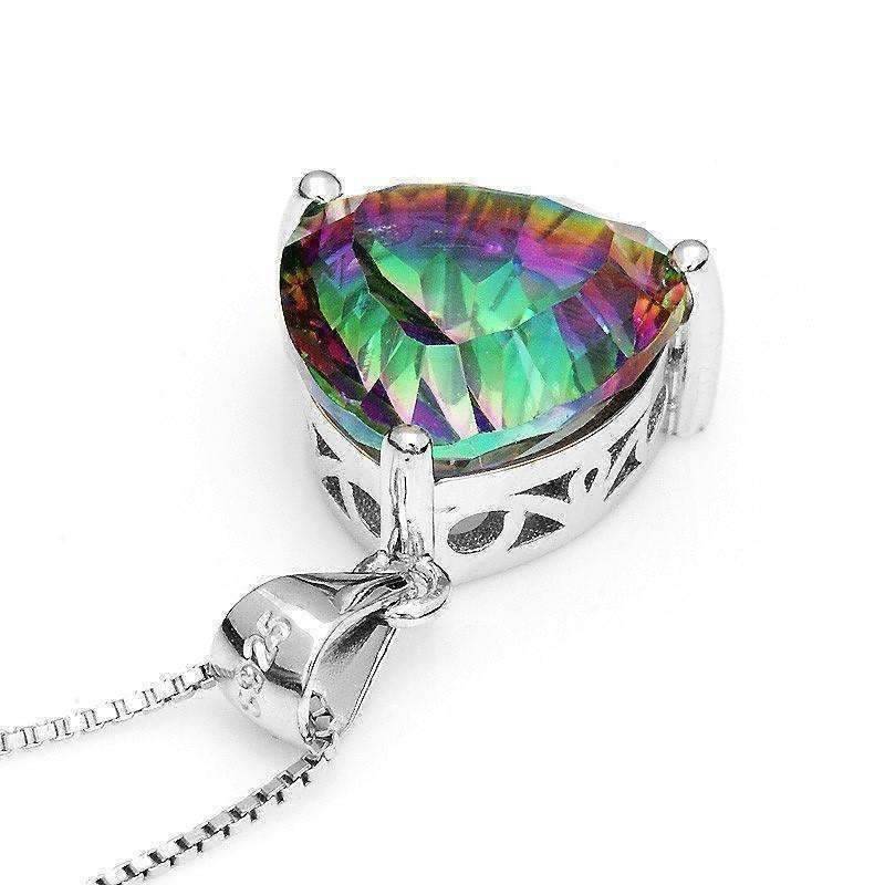Feshionn IOBI Necklaces Rainbow Fire Genuine Mystic Topaz Trillion Cut 4CT IOBI Precious Gems Pendant Necklace