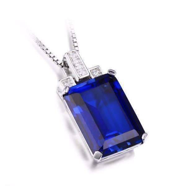 Feshionn IOBI Necklaces Sapphire Pendant Legacy 9CT Emerald Cut Simulated Russian Sapphire IOBI Precious Gems Pendant