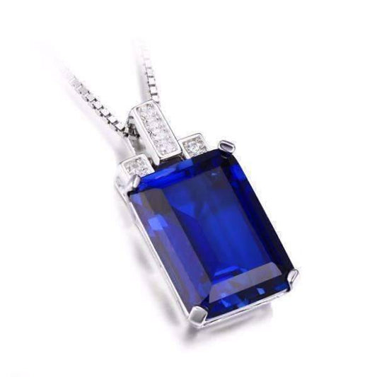 Feshionn IOBI Necklaces Sapphire Pendant Legacy 9CT Emerald Cut Simulated Russian Sapphire IOBI Precious Gems Pendant