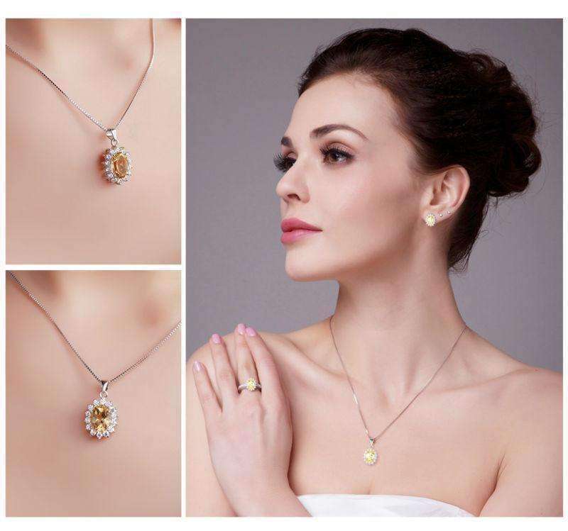 Feshionn IOBI Necklaces Spanish Gold Halo 2.5CT Genuine Citrine IOBI Precious Gems Pendant Necklace