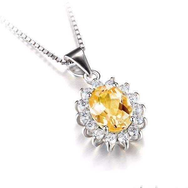 Feshionn IOBI Necklaces Spanish Gold Halo 2.5CT Genuine Citrine IOBI Precious Gems Pendant Necklace