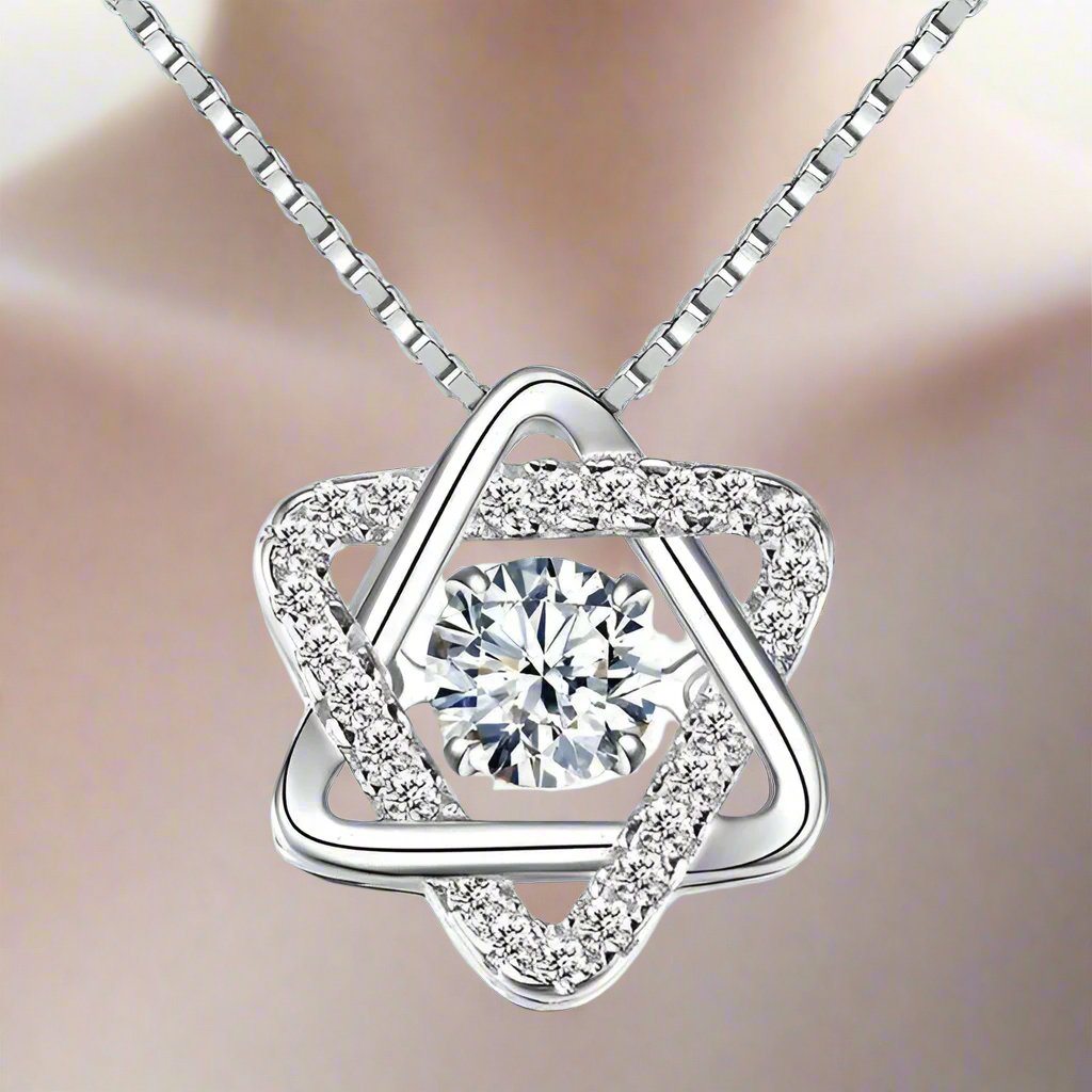Feshionn IOBI Necklaces Star of David With Swivel Crystal Sterling Silver Pendant Necklace