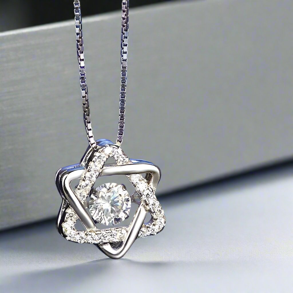 Feshionn IOBI Necklaces Star of David With Swivel Crystal Sterling Silver Pendant Necklace