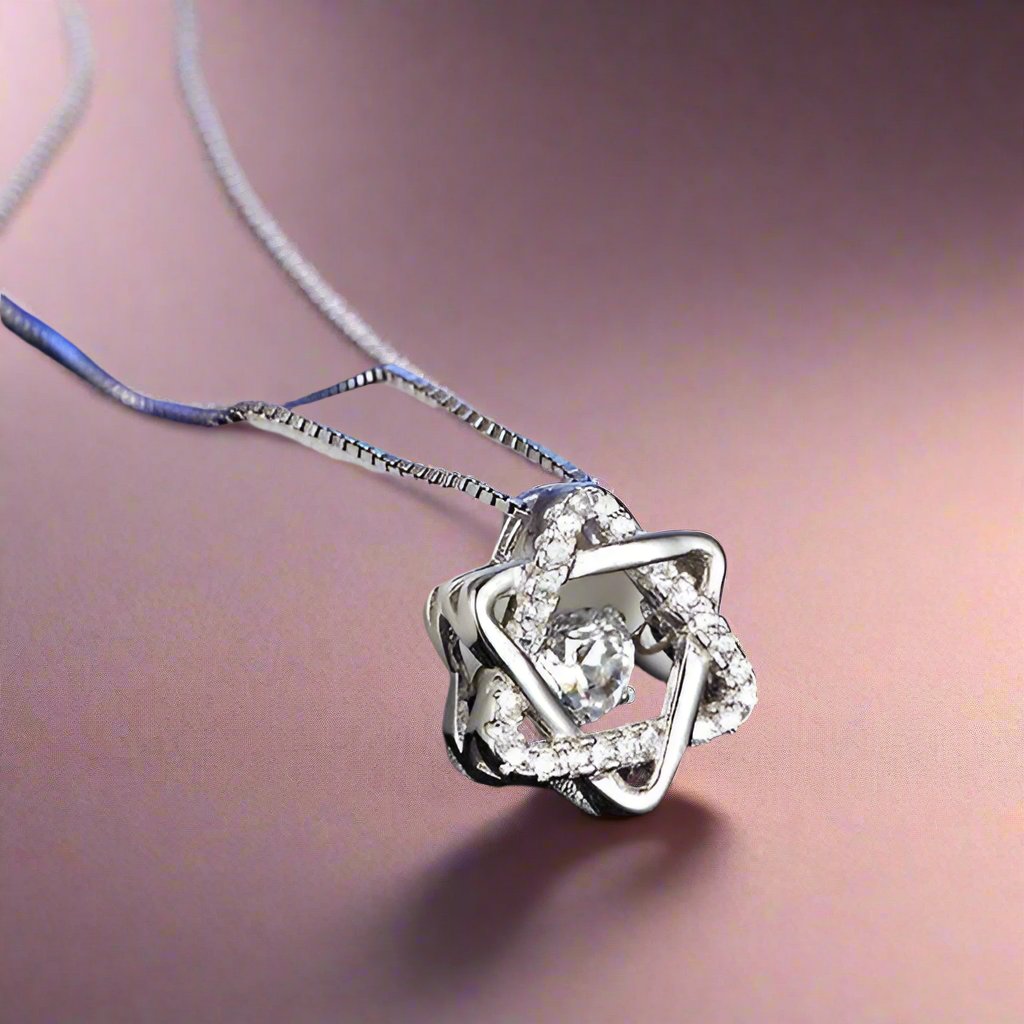 Feshionn IOBI Necklaces Star of David With Swivel Crystal Sterling Silver Pendant Necklace