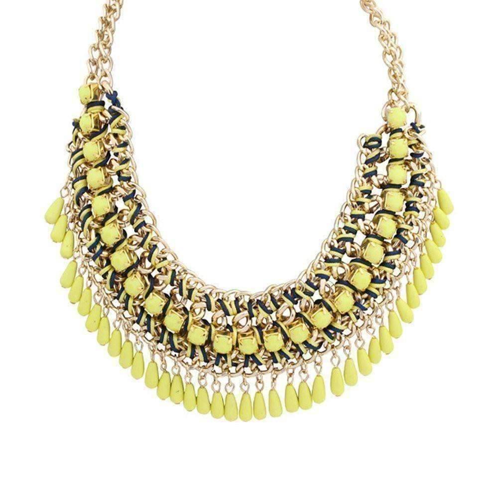 Feshionn IOBI Necklaces Yellow Bohemia Weave Beaded Choker Necklace