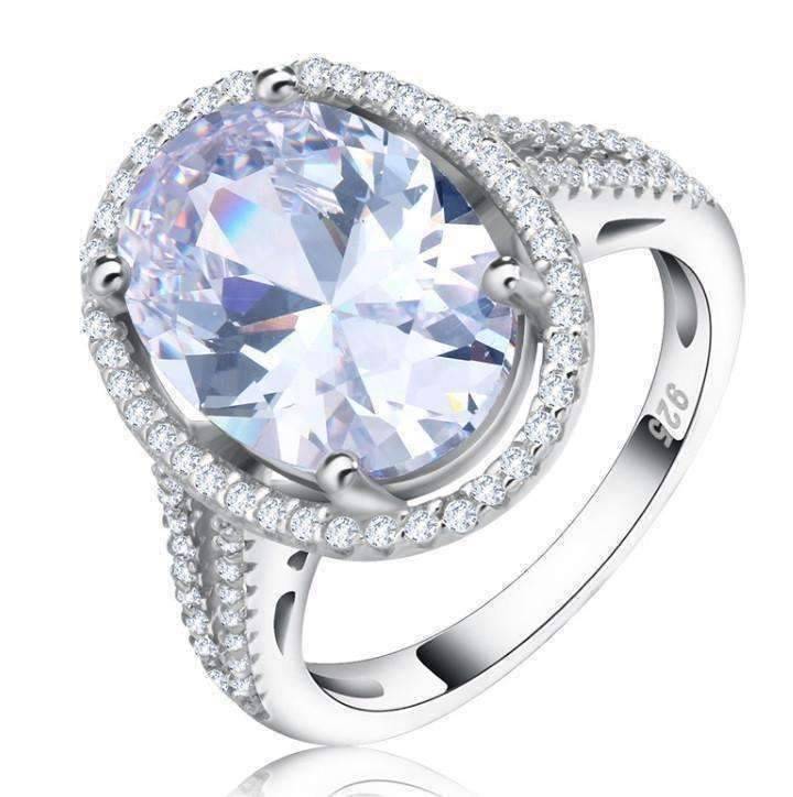 Feshionn IOBI Rings 5 "Ingenue" 6 Carat Oval Halo White Gold Plated Split Shank Ring
