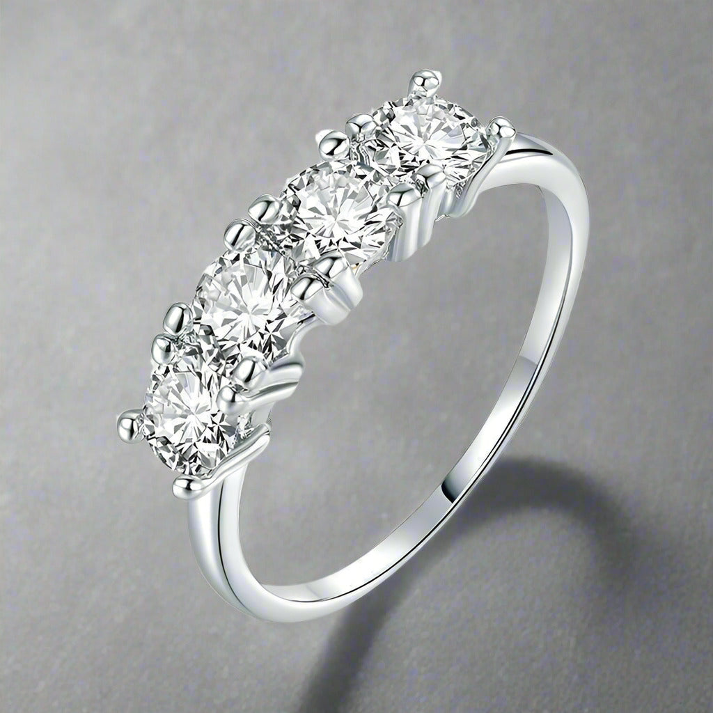 Feshionn IOBI Rings 5 / White Gold Devotion Four Stone 1ct CZ Anniversary Band Ring
