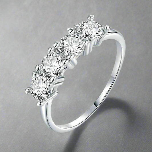 Feshionn IOBI Rings 5 / White Gold Devotion Four Stone 1ct CZ Anniversary Band Ring