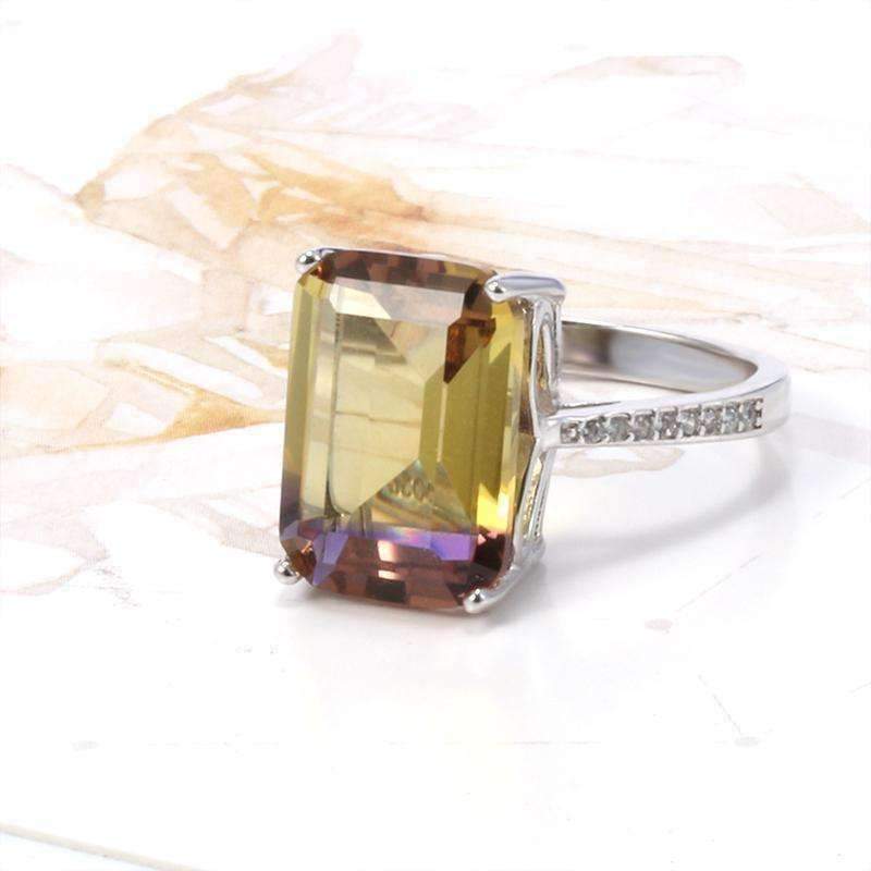 Feshionn IOBI Rings 6 Harmony Emerald Cut Simulated Ametrine Solitaire Ring