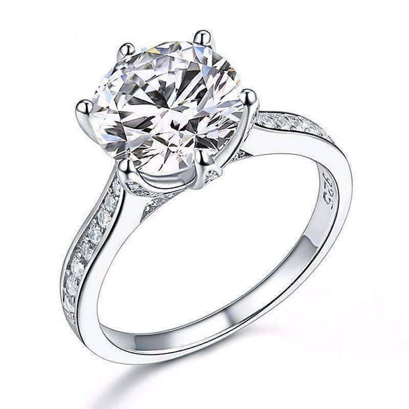 Feshionn IOBI Rings 6 Lavish Fire 3CT Simulated White Sapphire Triple Pavé Trellis Solitaire Ring