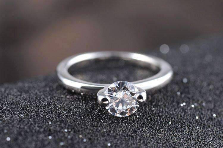 Feshionn IOBI Rings 6 / Platinum Two Prong "V" Set Solitaire Ring - Choose Your Color Ring