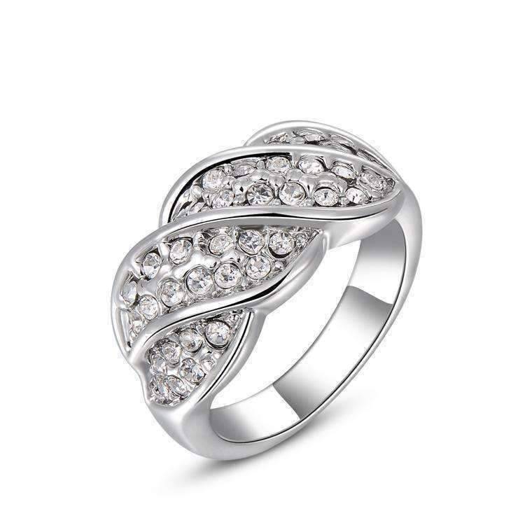 Feshionn IOBI Rings 6 / White Gold French Twist Pavé Crystal Ring in 18k Rose Gold or White Gold
