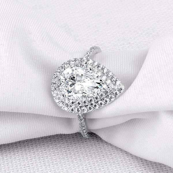 Feshionn IOBI Rings Aurora 2CT Pear Cut Double Pavé Halo IOBI Cultured Diamond Ring