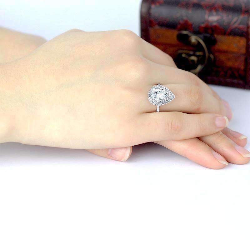 Feshionn IOBI Rings Aurora 2CT Pear Cut Double Pavé Halo IOBI Cultured Diamond Ring