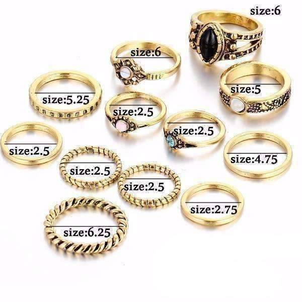 Feshionn IOBI Rings Desert Sky Boho Midi-Knuckle Rings Set of 12 - Silver or Gold